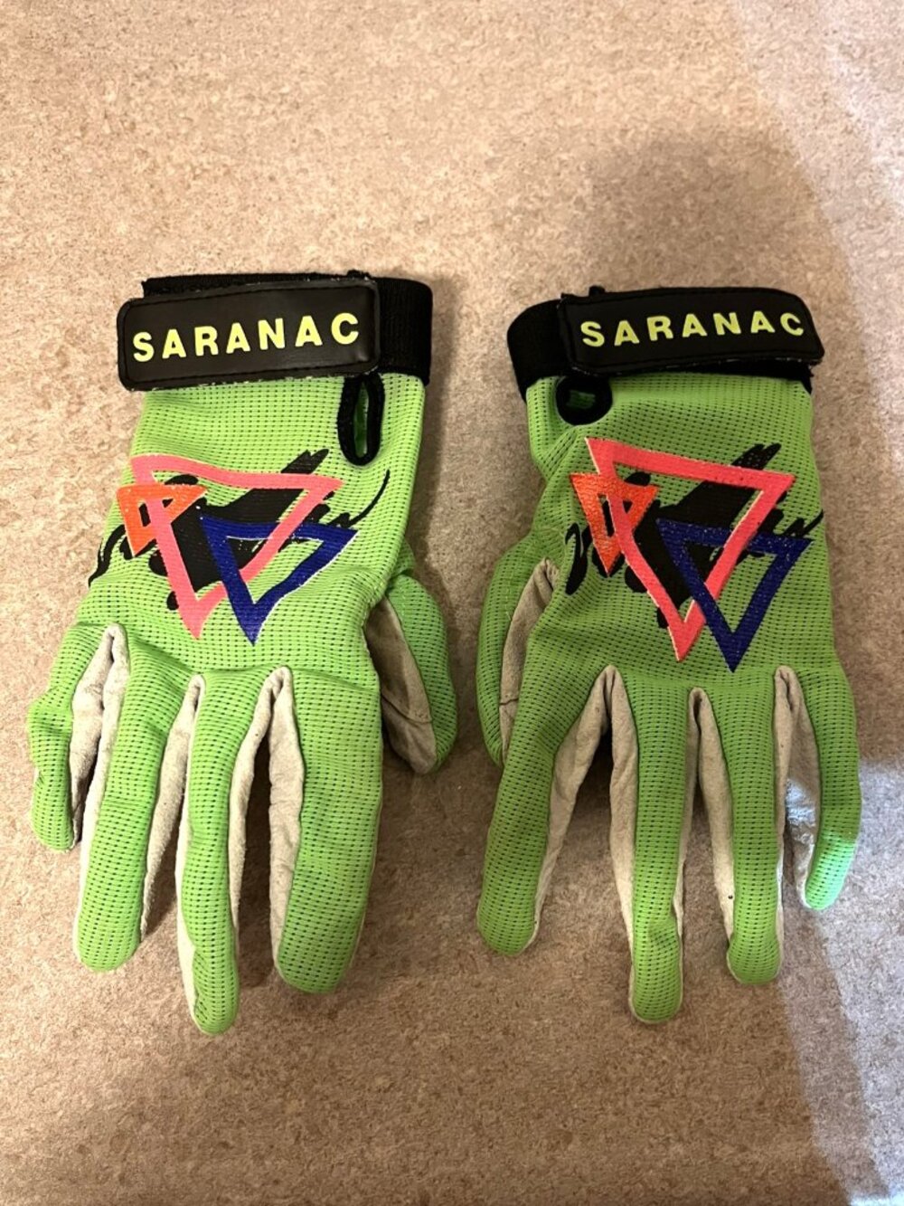Vintage Saranac Water Sport Leather Mesh Gloves Velcro Wrist WA91 Unisex Large